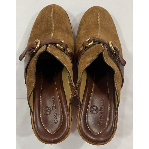 Cole Haan Shoes Womens 6.5 B Clog‎ Heeled Mules  Brown Leather & Suede Slip On - Picture 4 of 5